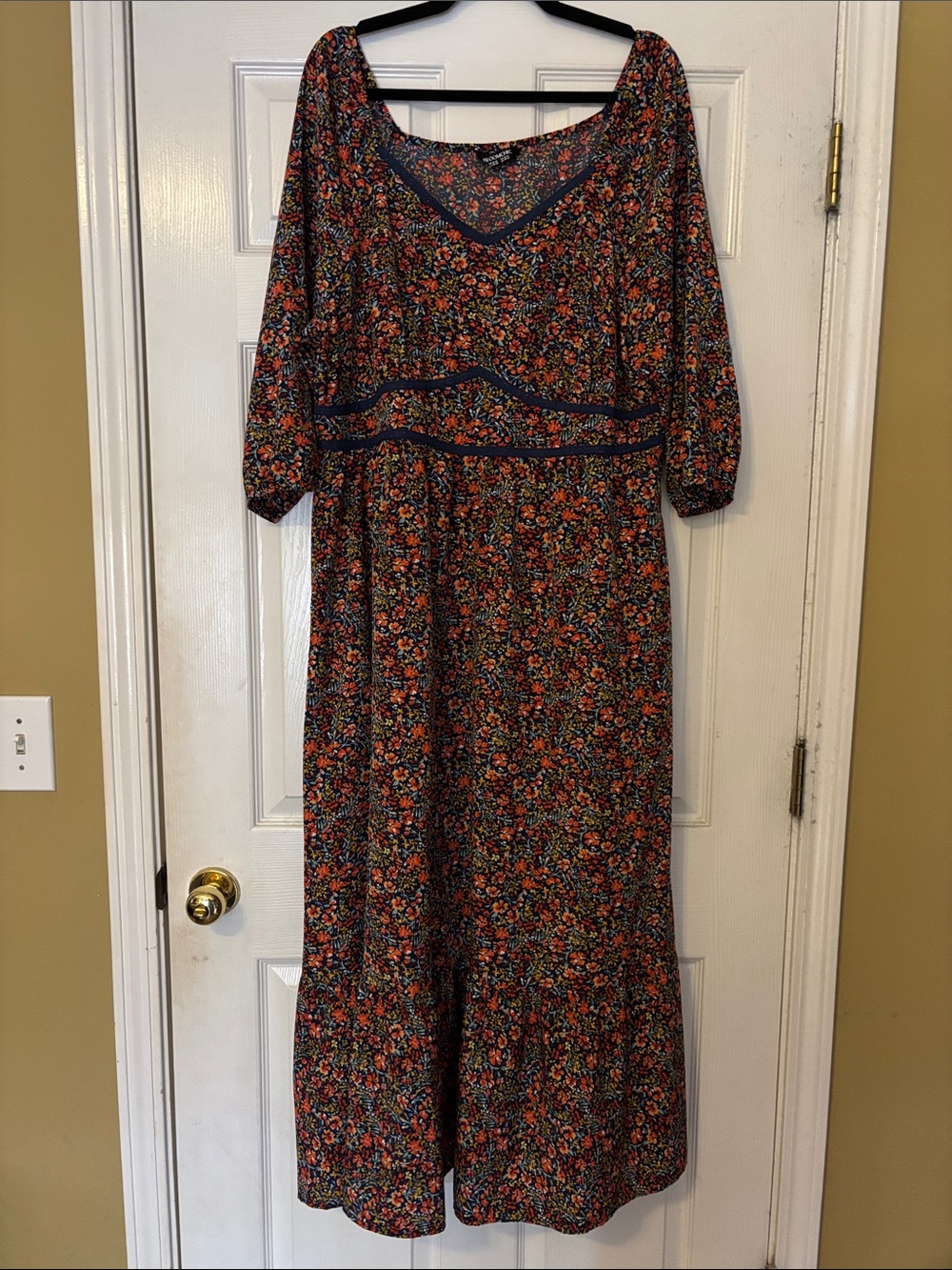 BloomChic Navy Maxi Dress with Red and Orange Floral Print
